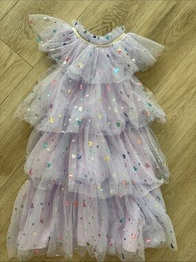 Lola + The Boys Metallic Heart Tulle Tiered Dress Girls Size 10